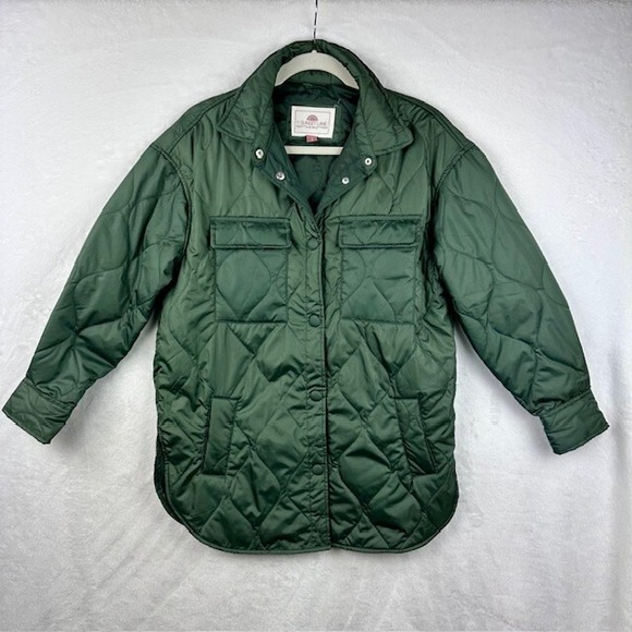 1 Sunset Lane Jackets & Blazers - 1 Sunset‎ Lane Quilted Puffer Jacket Womens S Dark Green Zip Snap Pockets Winter